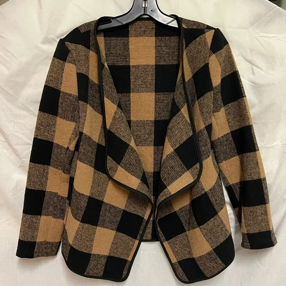 Brown and Black Plaid Cardigan Womens Size Small - Picture 1 of 5